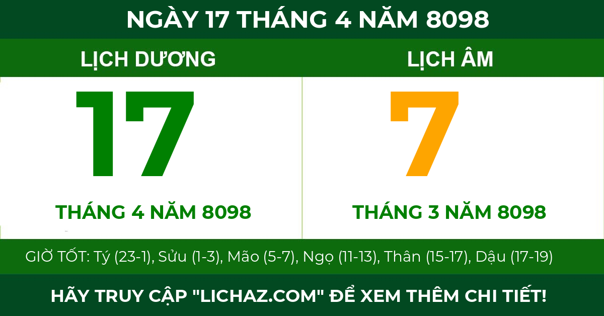 lịch âm ngày 17 tháng 4 năm 8098