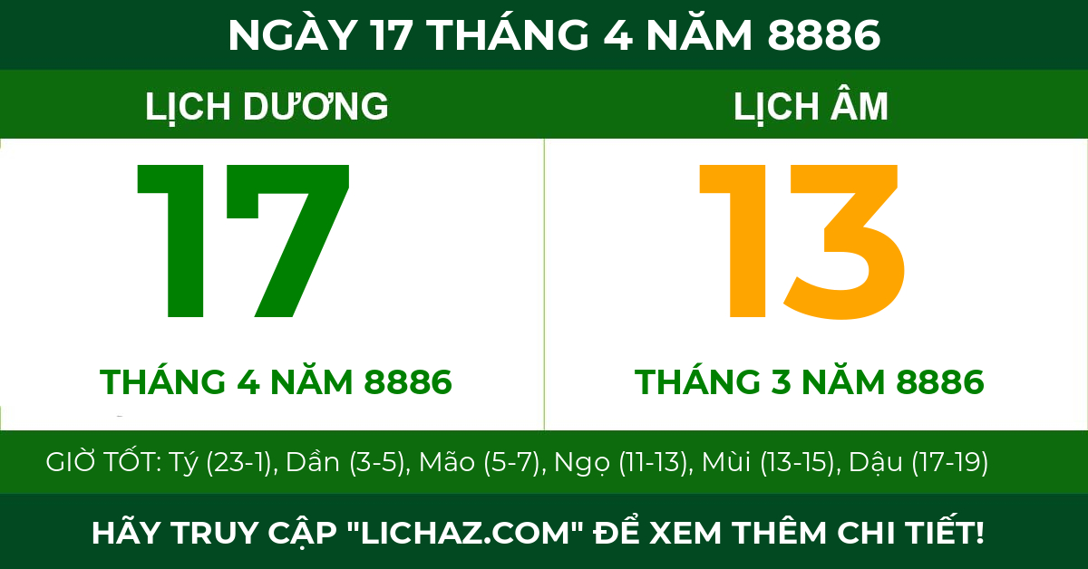 lịch âm ngày 17 tháng 4 năm 8886