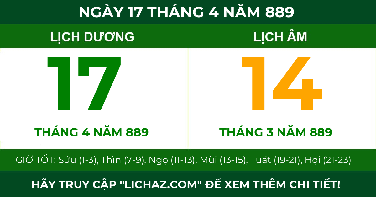 lịch âm ngày 17 tháng 4 năm 889