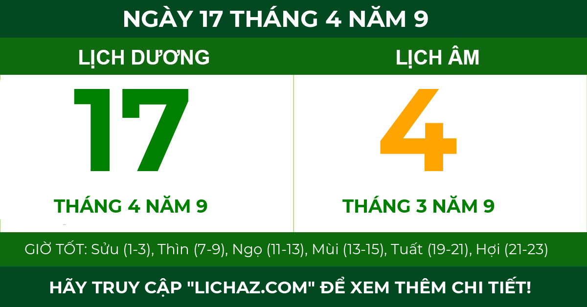 lịch âm ngày 17 tháng 4 năm 9