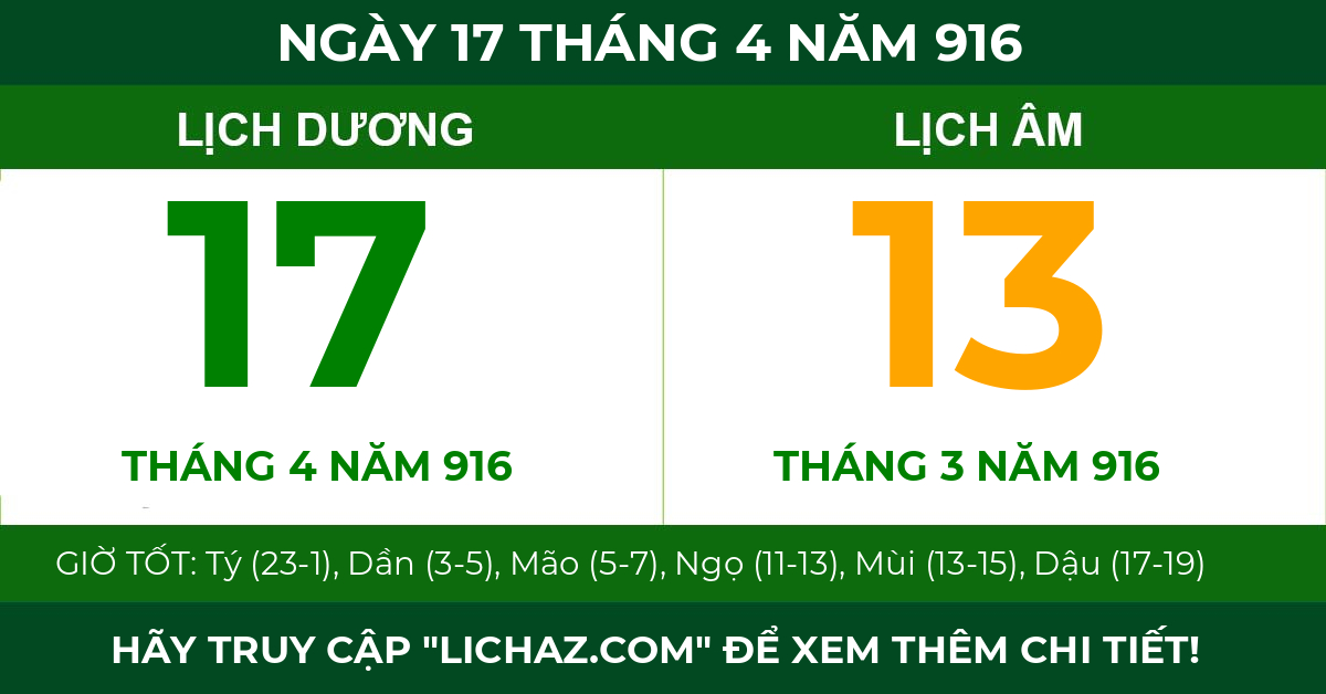 lịch âm ngày 17 tháng 4 năm 916