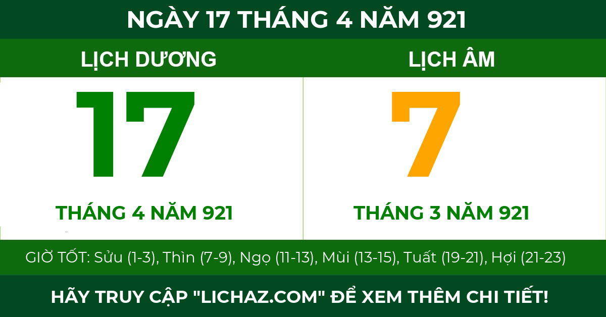 lịch âm ngày 17 tháng 4 năm 921
