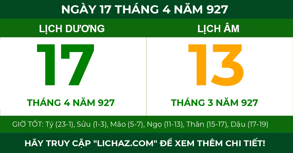 lịch âm ngày 17 tháng 4 năm 927