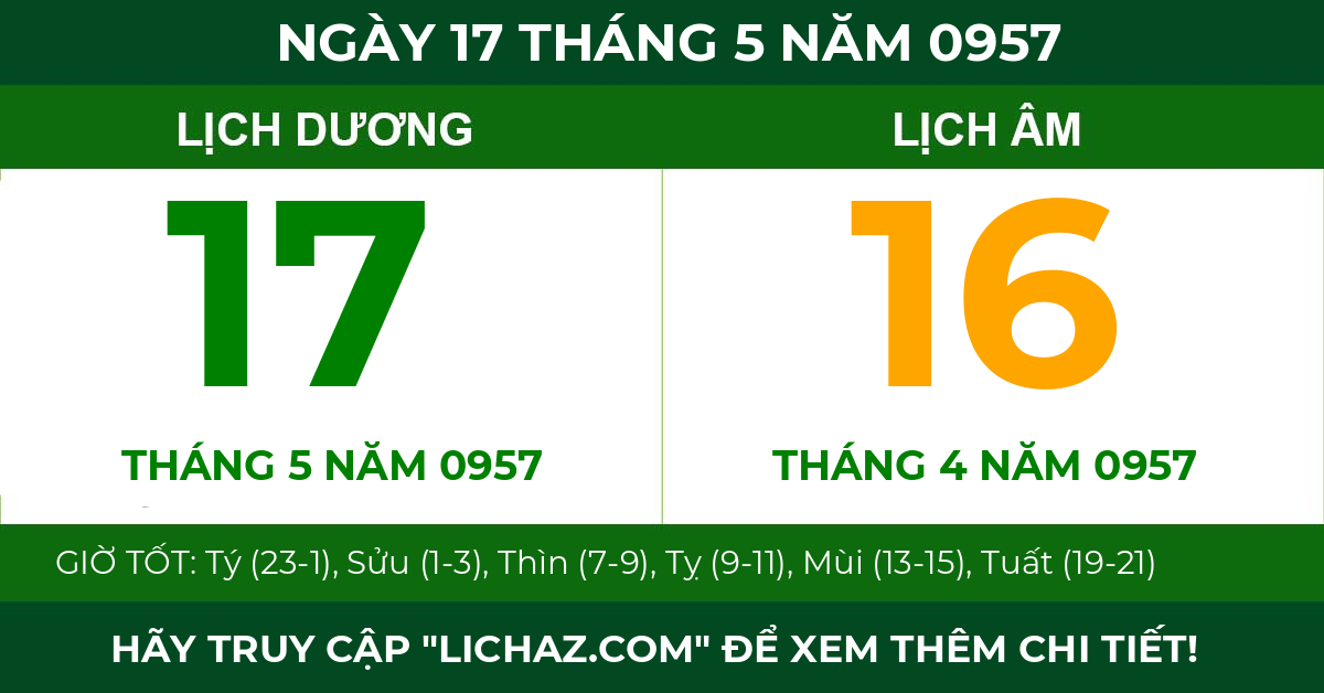 lịch âm ngày 17 tháng 5 năm 0957