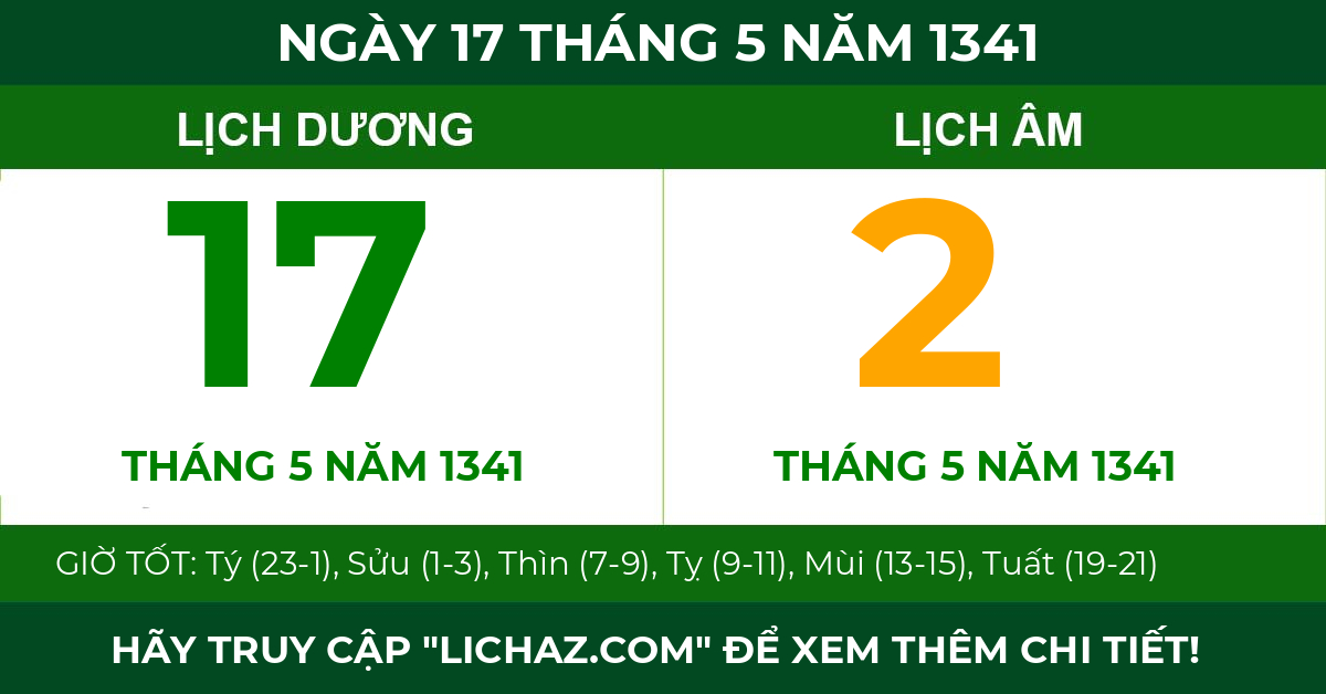 lịch âm ngày 17 tháng 5 năm 1341