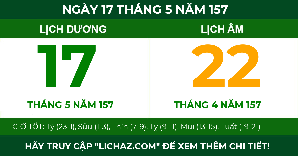 lịch âm ngày 17 tháng 5 năm 157