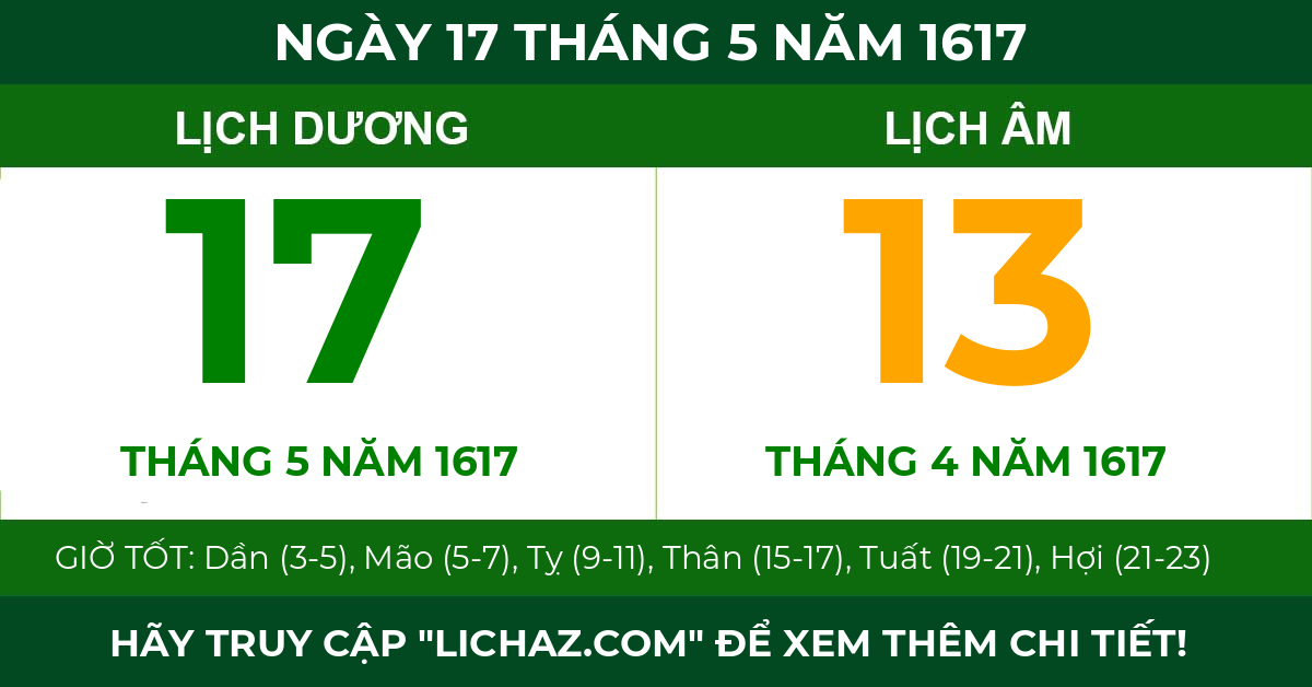 lịch âm ngày 17 tháng 5 năm 1617
