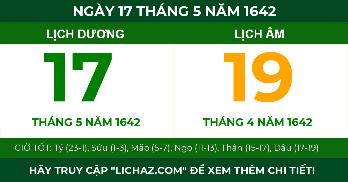 lịch âm ngày 17 tháng 5 năm 1642
