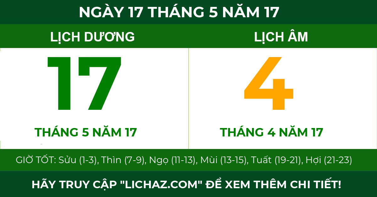 lịch âm ngày 17 tháng 5 năm 17