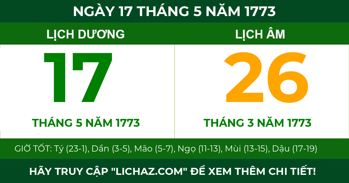 lịch âm ngày 17 tháng 5 năm 1773