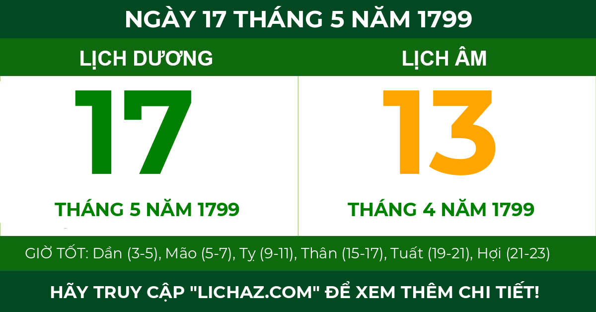 lịch âm ngày 17 tháng 5 năm 1799