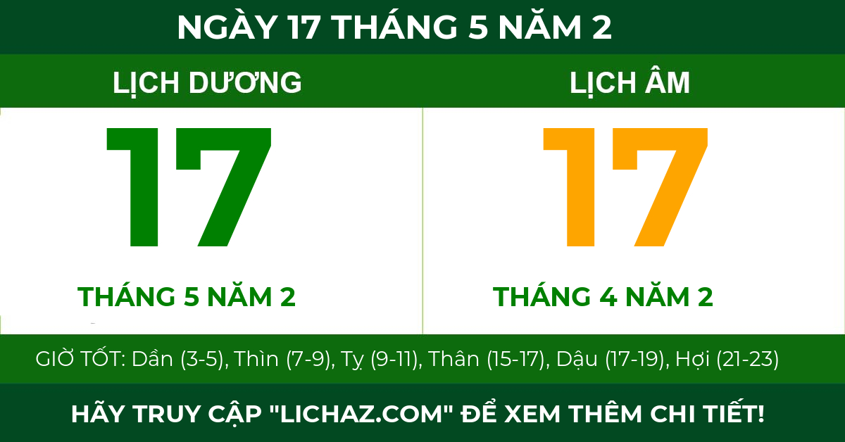 lịch âm ngày 17 tháng 5 năm 2