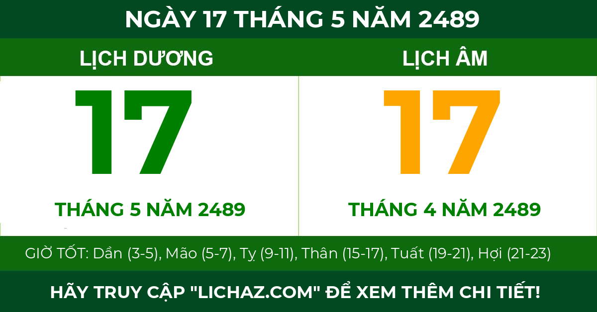lịch âm ngày 17 tháng 5 năm 2489