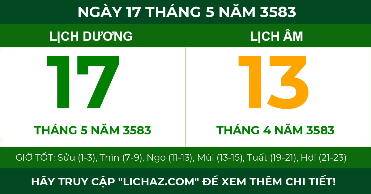 lịch âm ngày 17 tháng 5 năm 3583