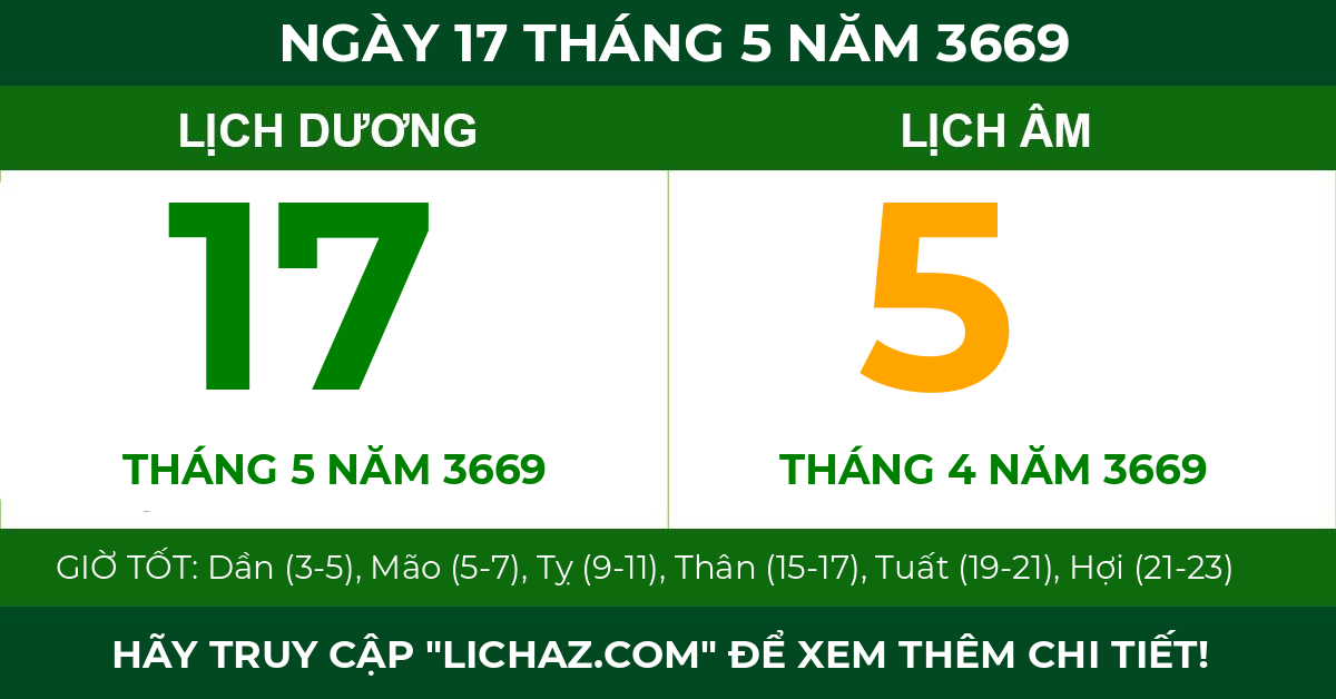 lịch âm ngày 17 tháng 5 năm 3669