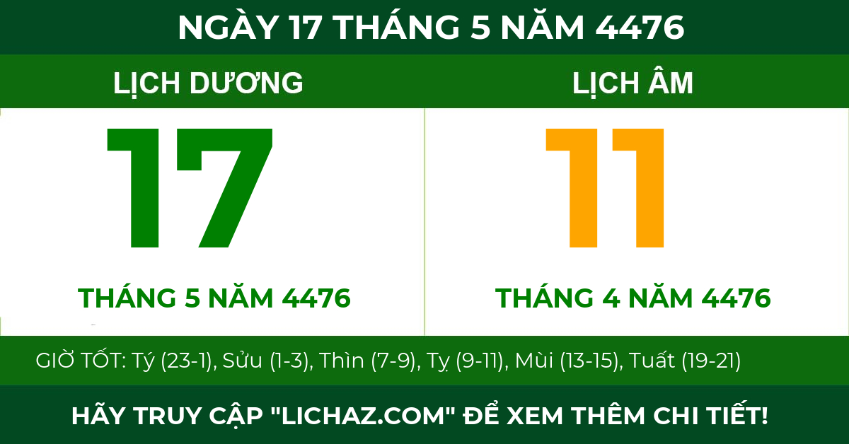 lịch âm ngày 17 tháng 5 năm 4476