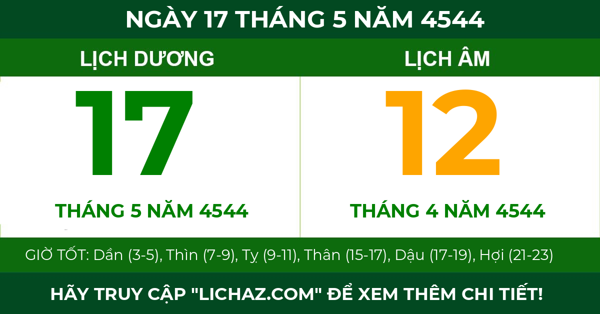 lịch âm ngày 17 tháng 5 năm 4544