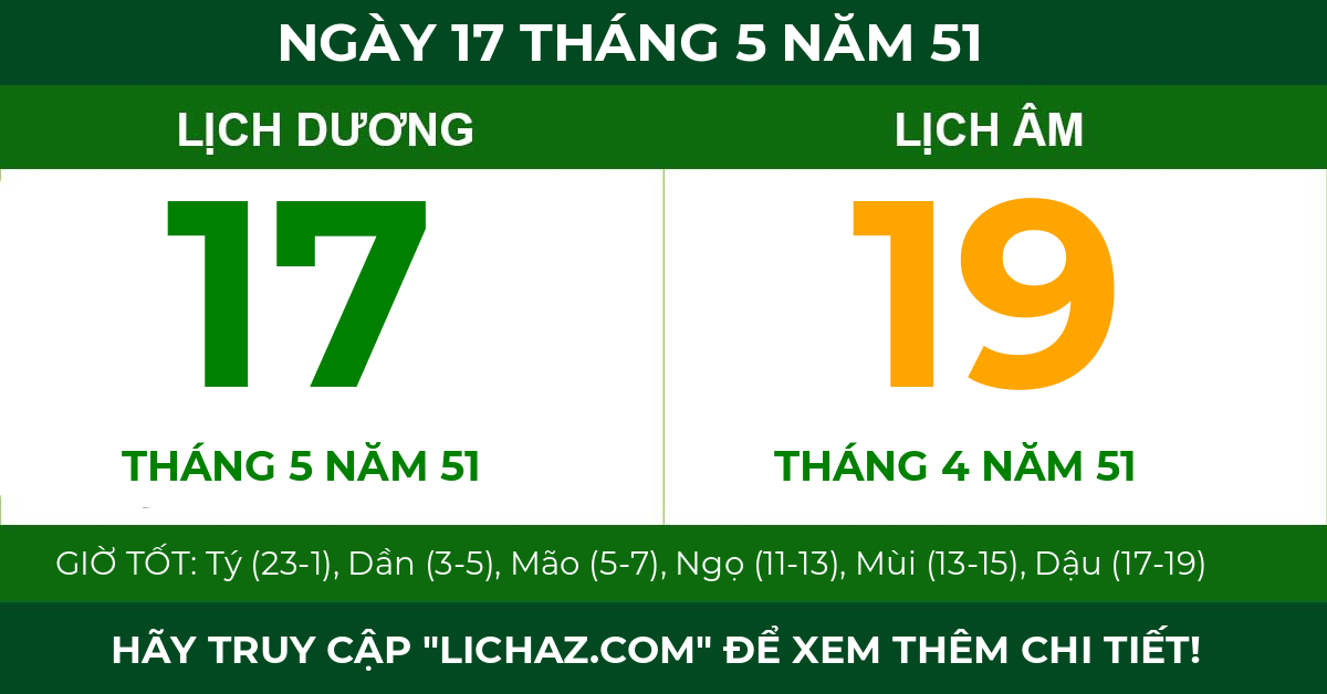 lịch âm ngày 17 tháng 5 năm 51