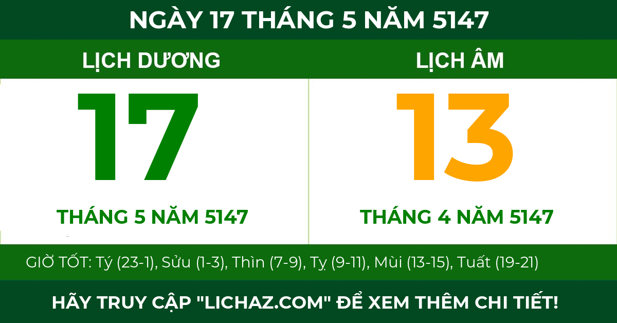 lịch âm ngày 17 tháng 5 năm 5147