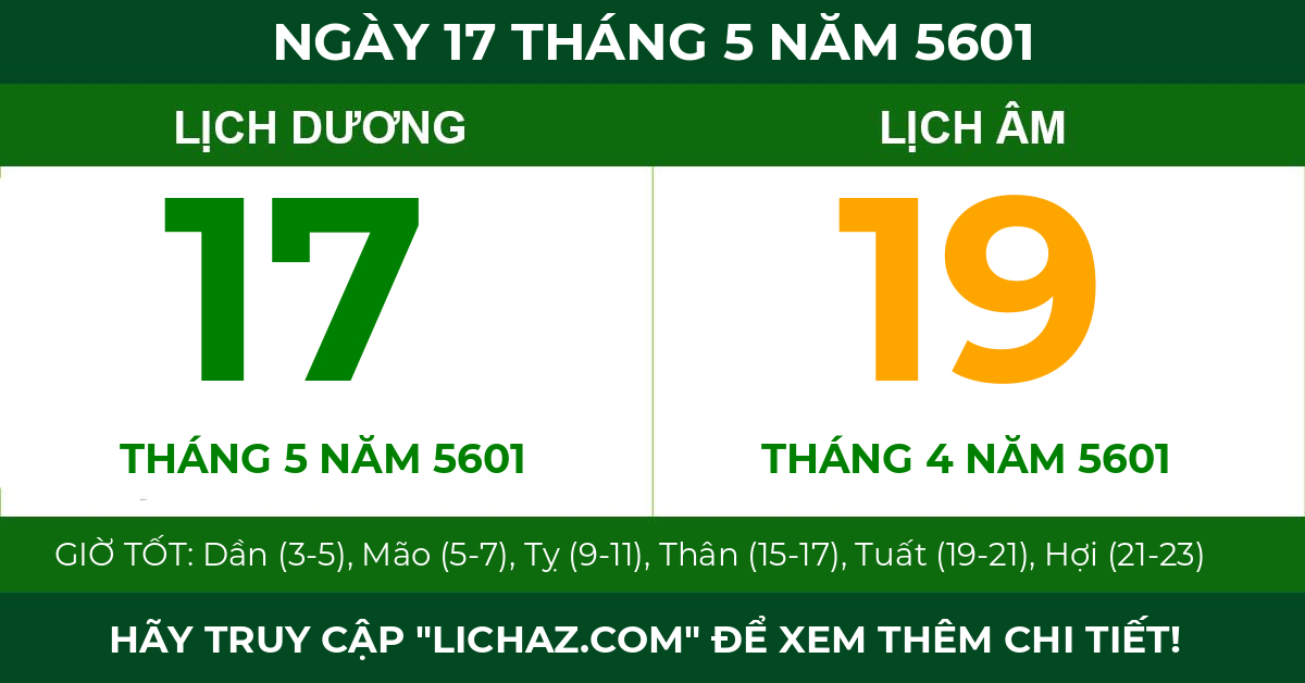 lịch âm ngày 17 tháng 5 năm 5601