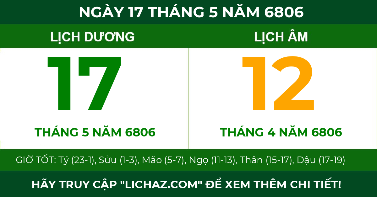 lịch âm ngày 17 tháng 5 năm 6806