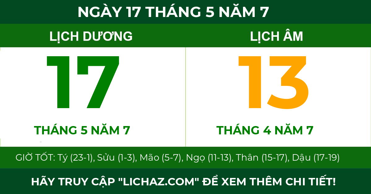 lịch âm ngày 17 tháng 5 năm 7