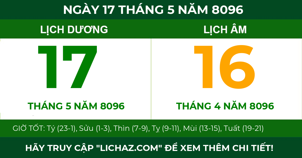 lịch âm ngày 17 tháng 5 năm 8096