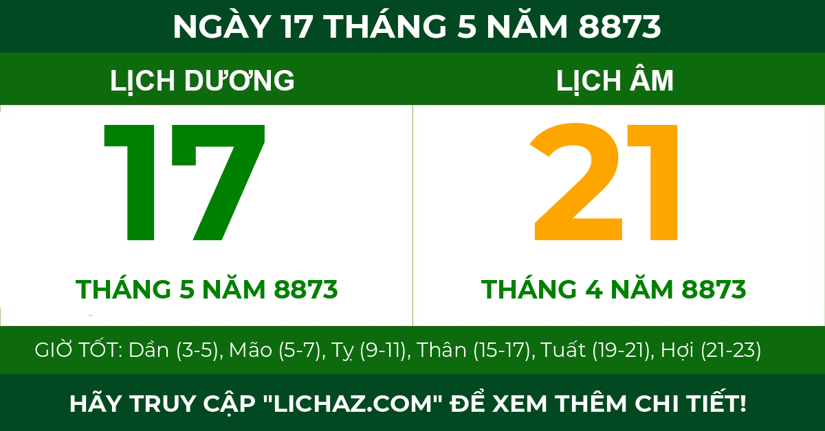 lịch âm ngày 17 tháng 5 năm 8873