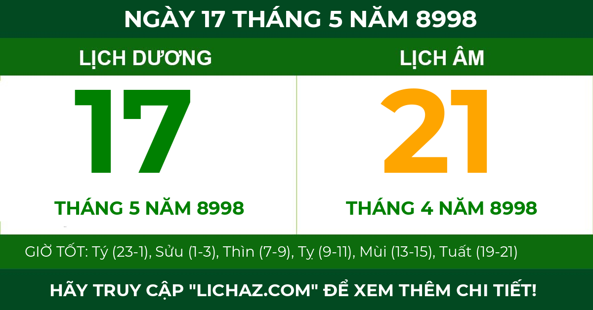 lịch âm ngày 17 tháng 5 năm 8998