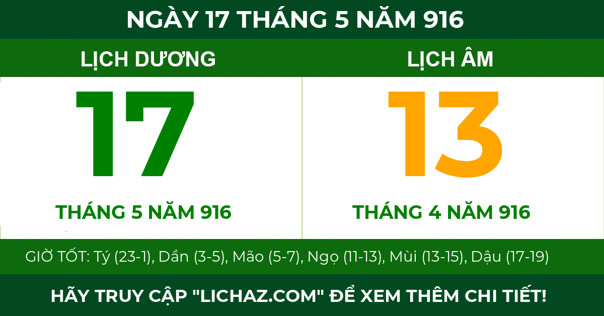 lịch âm ngày 17 tháng 5 năm 916
