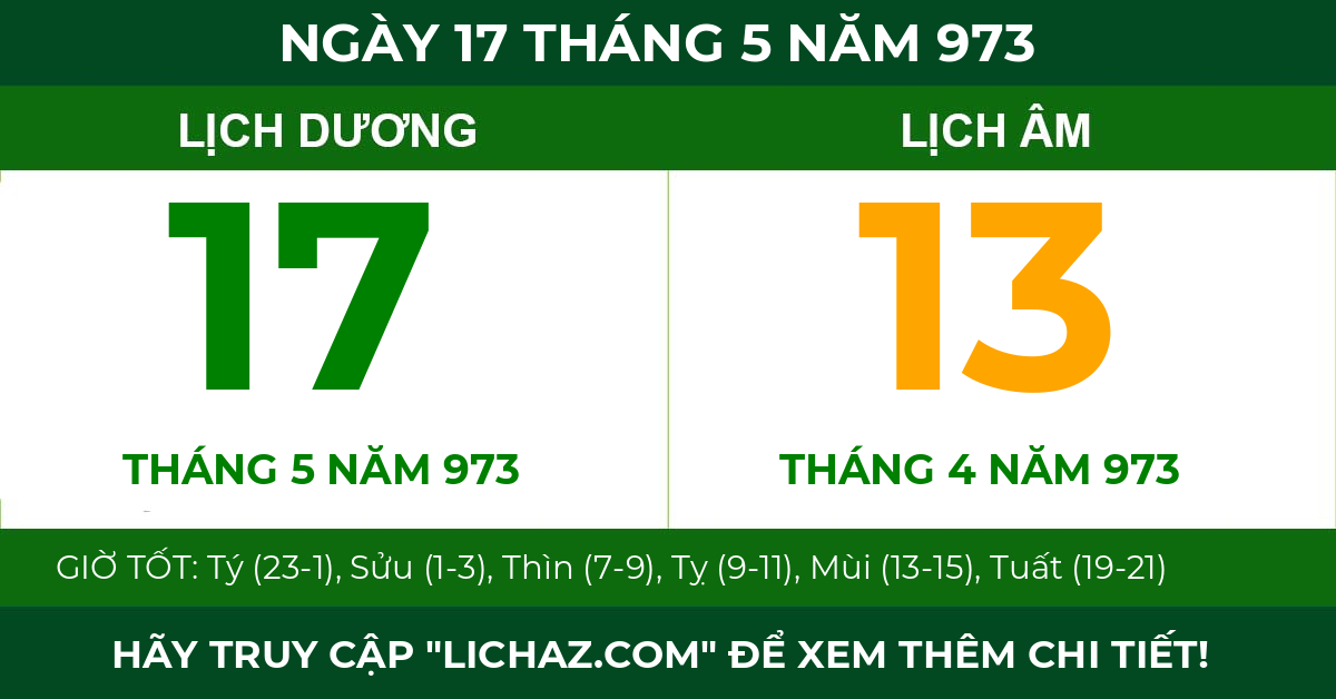 lịch âm ngày 17 tháng 5 năm 973