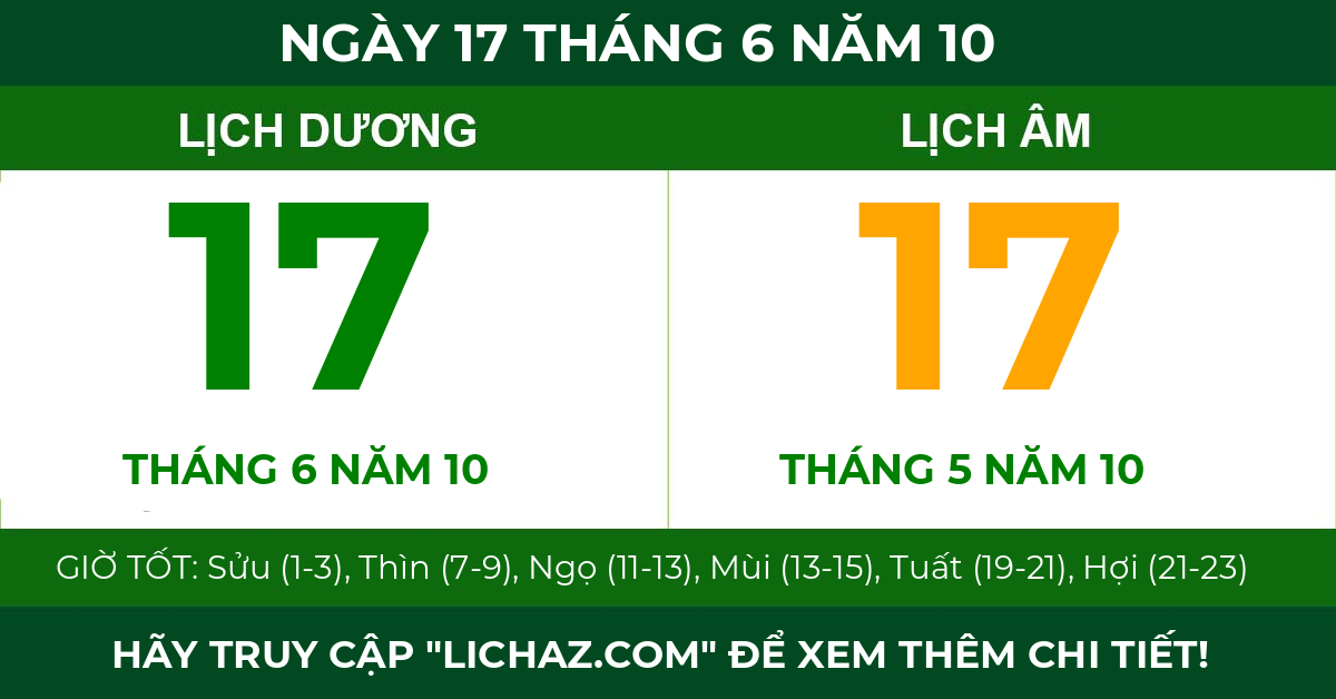 lịch âm ngày 17 tháng 6 năm 10