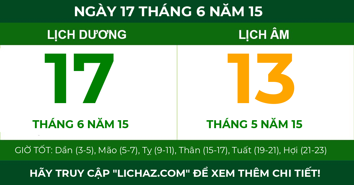 lịch âm ngày 17 tháng 6 năm 15