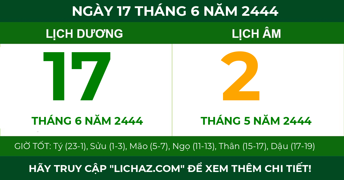 lịch âm ngày 17 tháng 6 năm 2444
