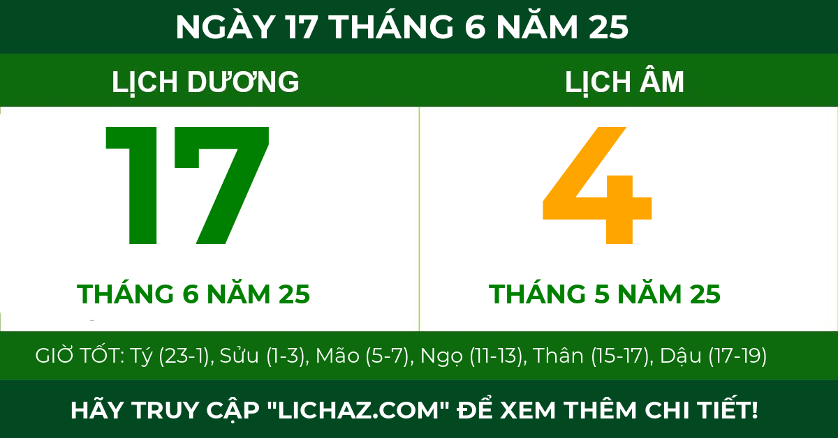 lịch âm ngày 17 tháng 6 năm 25