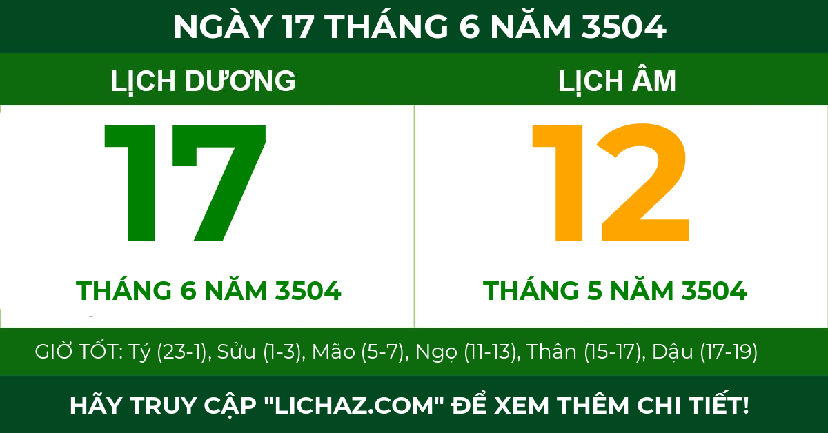 lịch âm ngày 17 tháng 6 năm 3504