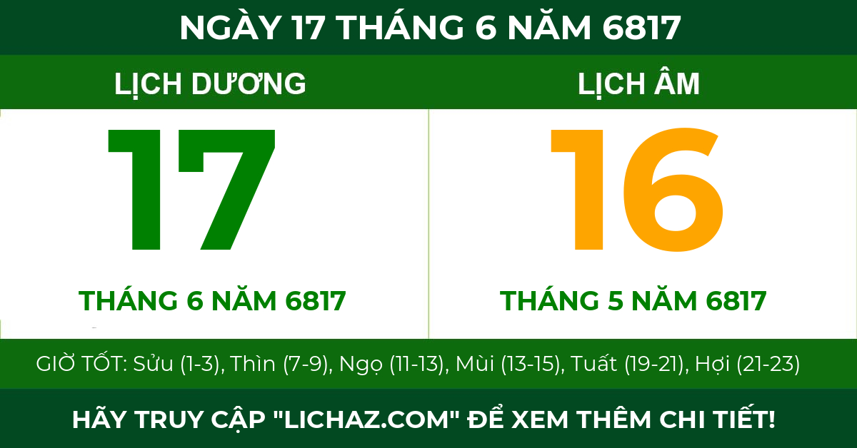 lịch âm ngày 17 tháng 6 năm 6817