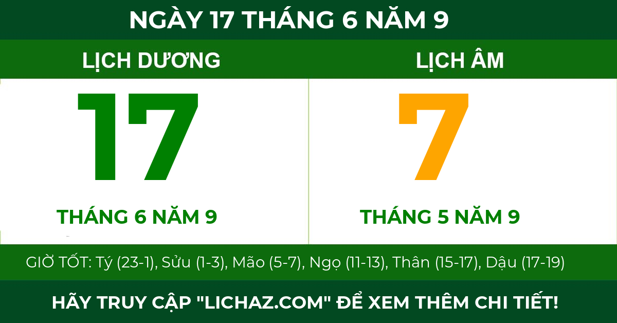 lịch âm ngày 17 tháng 6 năm 9