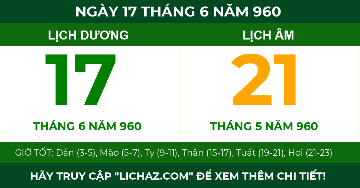 lịch âm ngày 17 tháng 6 năm 960