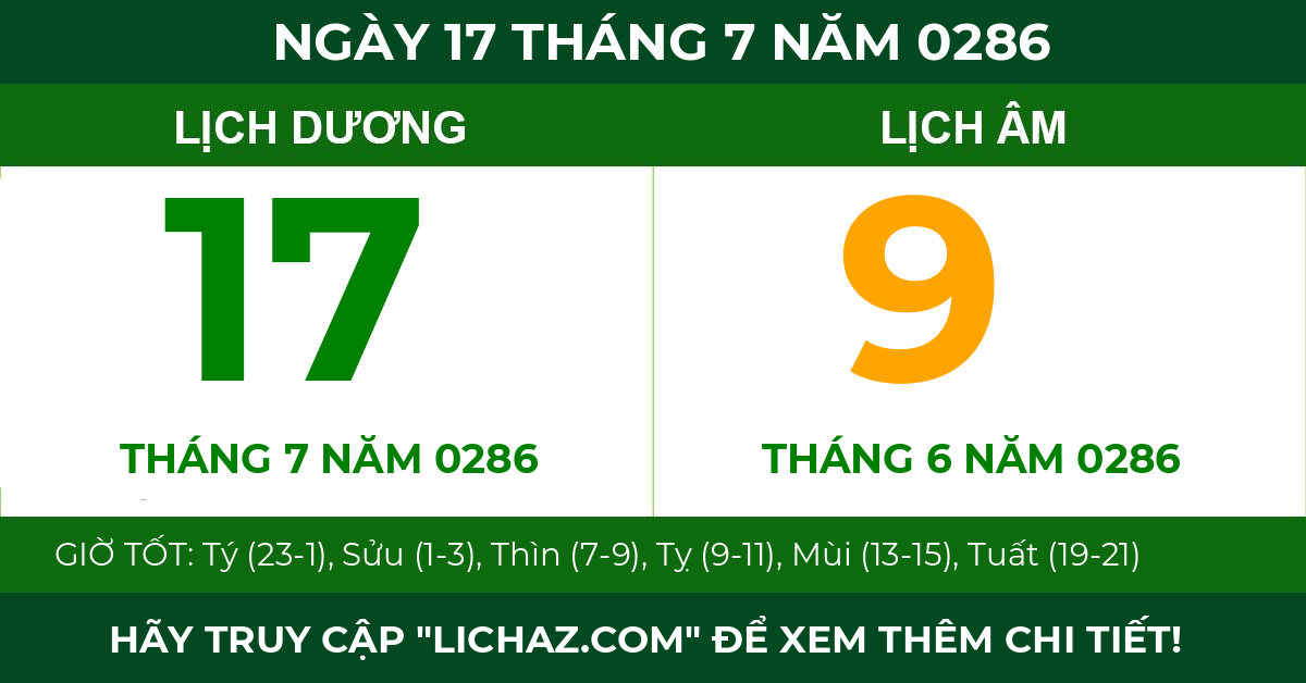 lịch âm ngày 17 tháng 7 năm 0286