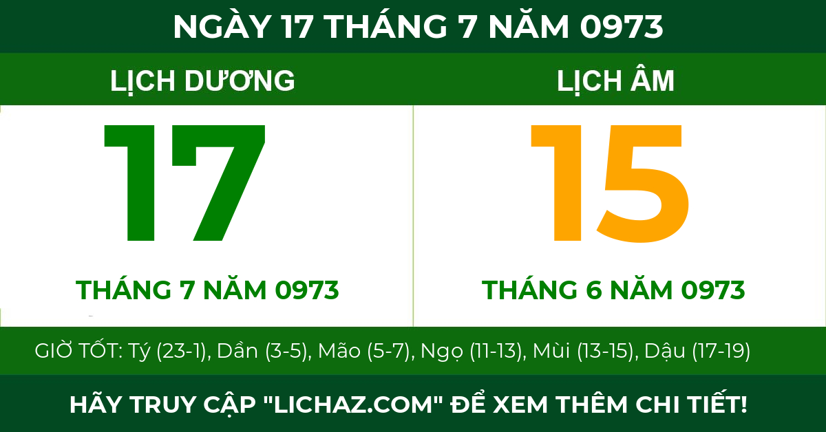 lịch âm ngày 17 tháng 7 năm 0973