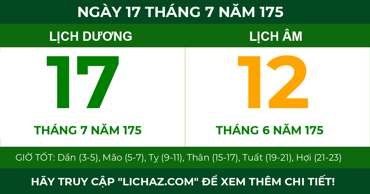 lịch âm ngày 17 tháng 7 năm 175
