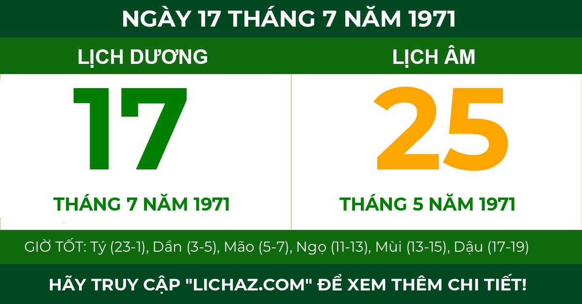 lịch âm ngày 17 tháng 7 năm 1971