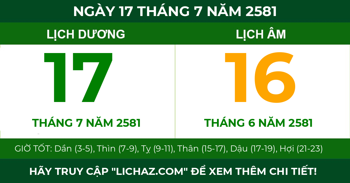 lịch âm ngày 17 tháng 7 năm 2581