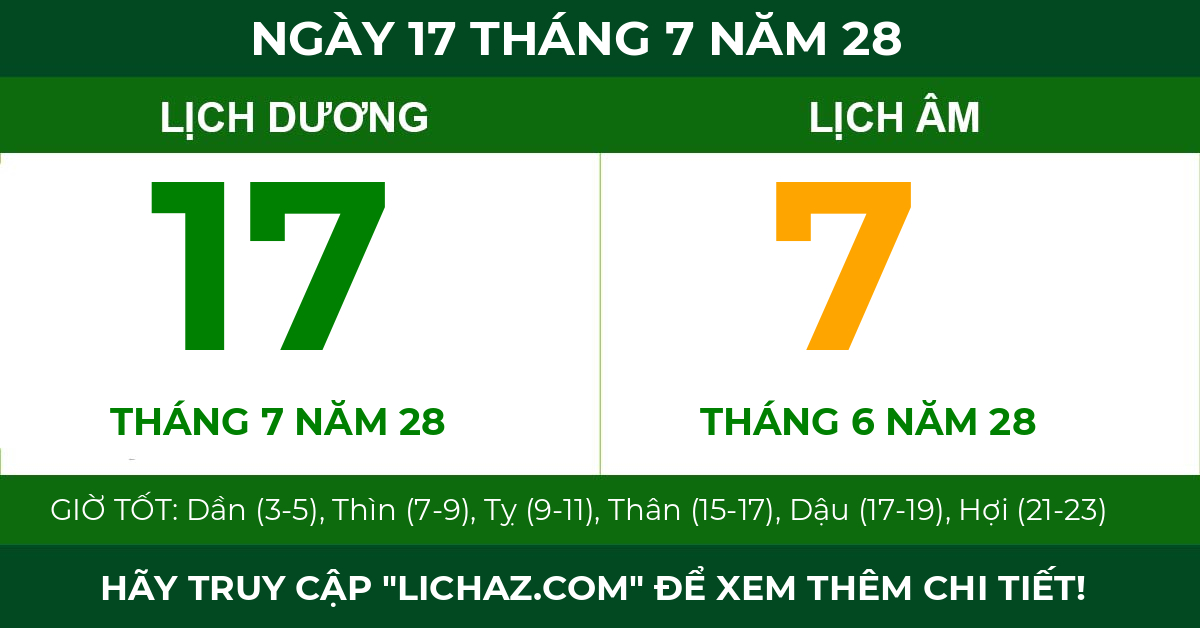 lịch âm ngày 17 tháng 7 năm 28