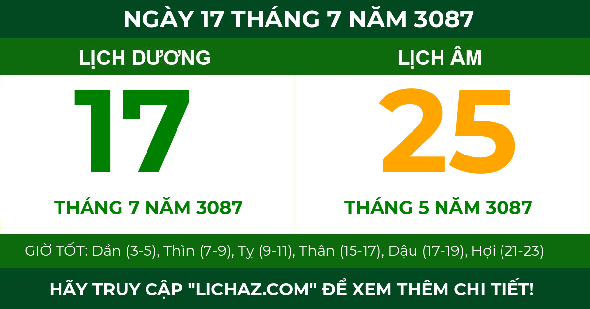 lịch âm ngày 17 tháng 7 năm 3087