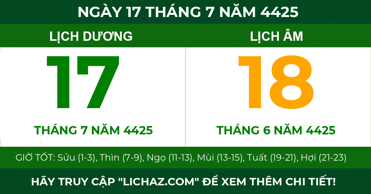 lịch âm ngày 17 tháng 7 năm 4425