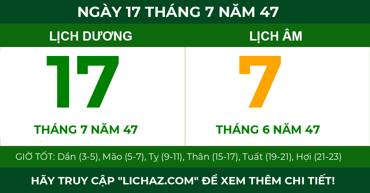 lịch âm ngày 17 tháng 7 năm 47