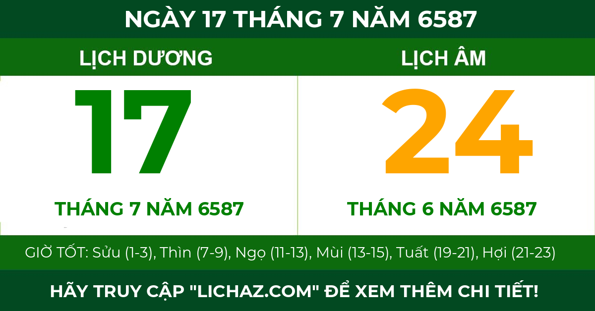 lịch âm ngày 17 tháng 7 năm 6587