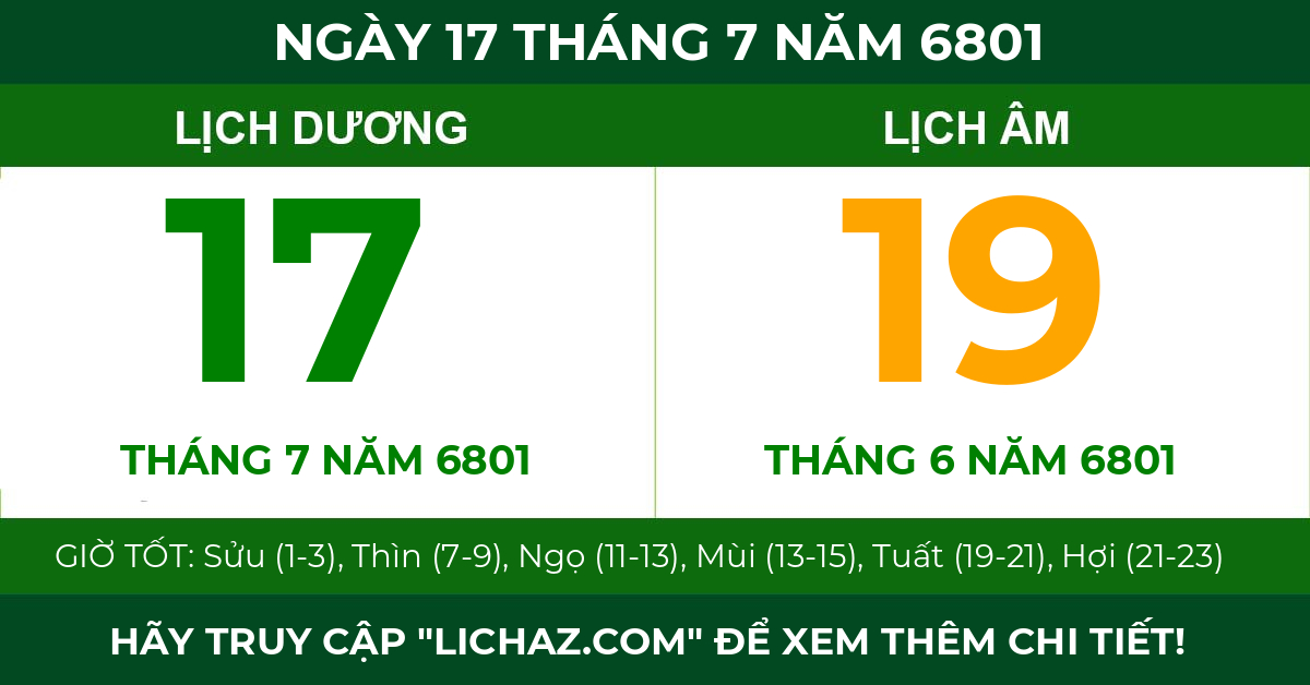 lịch âm ngày 17 tháng 7 năm 6801